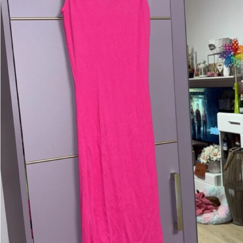 Pink Bodycon Maxi Dress with Spaghetti Straps